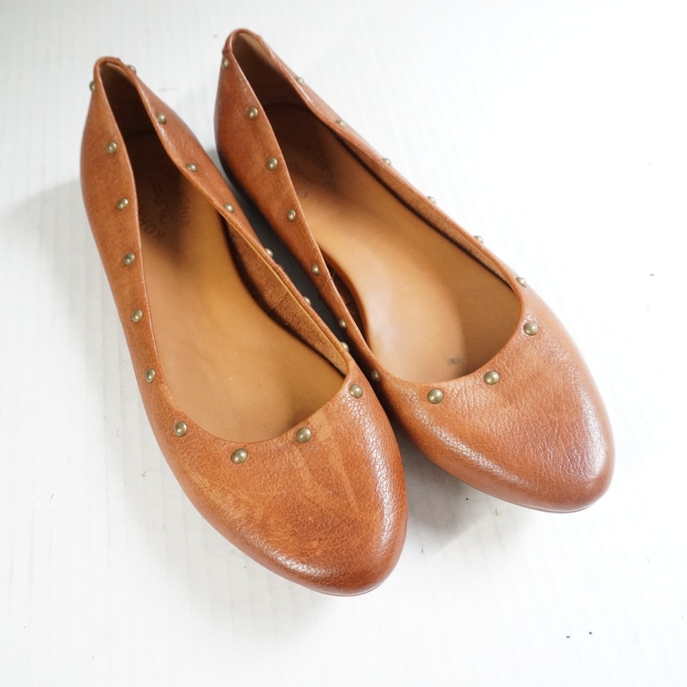 Kork Ease Women Tan Brown Leather Studded Ballet Flats Shoes Size 7‎ Comfy Cute
